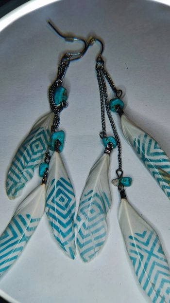 Boucles d'oreilles turquoise plumes