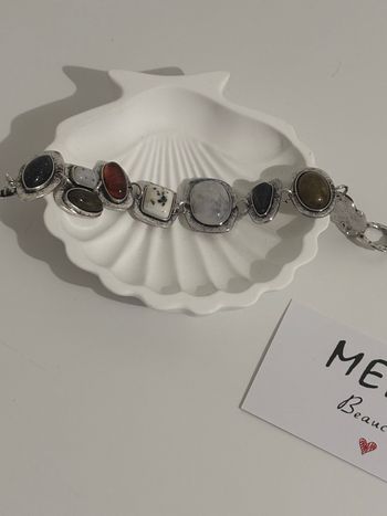 Bracelet argenté pierres naturelles style vintage