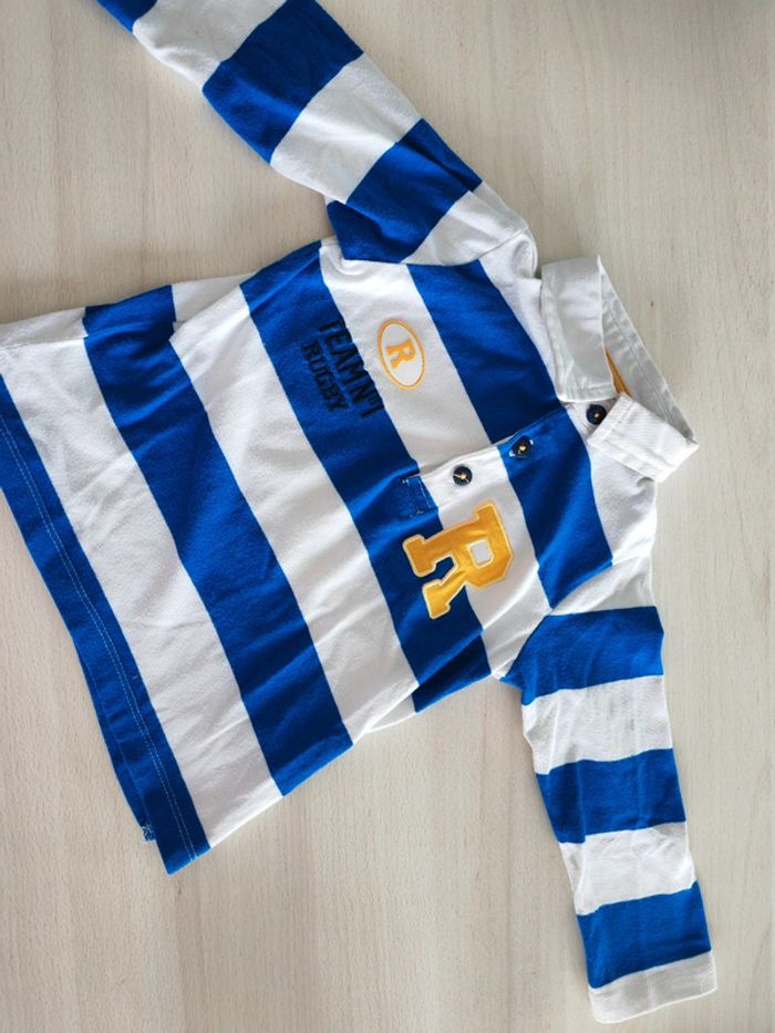 Pull col roulé bleu et blanc rugby 23 mois