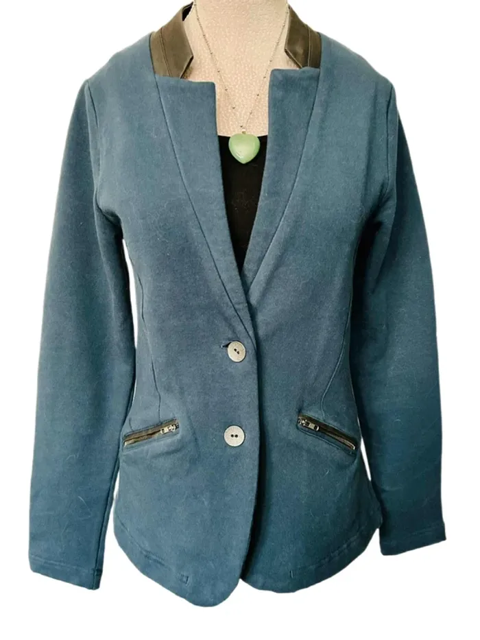 🦚Veste blazer en coton vintage 2000 34/36 Captain Tortue Y2K Petrol blue Fitted Jacket🦚 - photo numéro 6