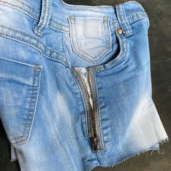 Short en jeans stretch dentelle blanche sous les poches 40 - photo numéro 4