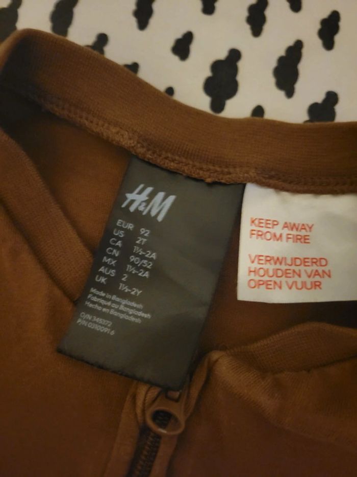Pyjama coton léger marron à fermeture éclair – Taille 92 cm – Marque H&M - photo numéro 2