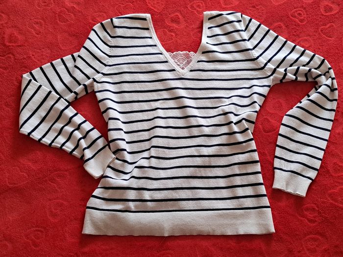 Pull marine Col en V vintage M - photo numéro 2