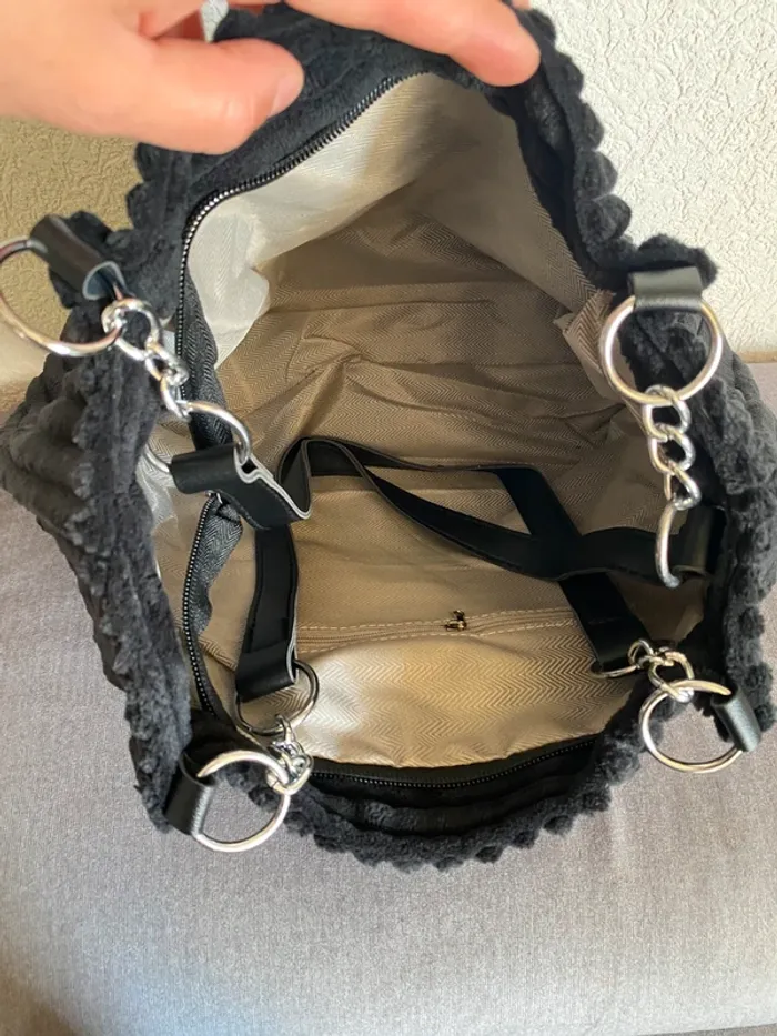 Sac à main noir en simili velours côtelé - photo numéro 3