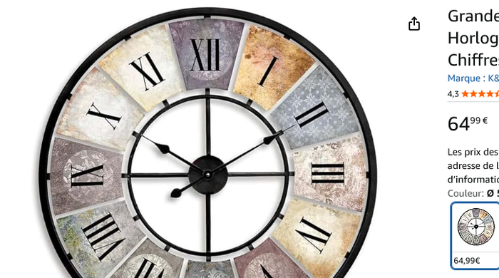 [NEUF] Grande horloge murale Vintage silencieuse en métal XXL Chiffres Romains rétro déco 50 cm - photo numéro 3