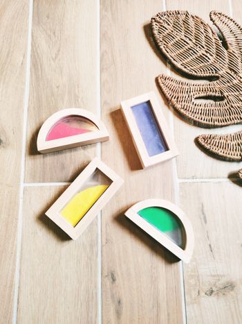 👋Gros blocs de sable multicolores en bois d'hevea