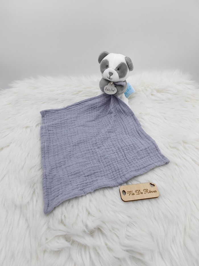 Doudou mouchoir Panda blanc et gris Baby Nat Bn0572