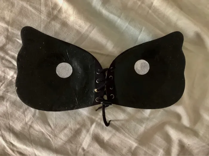 Soutien-gorge auto-adhésif push up à lacets ajustable sans bretelles - Noir - photo numéro 3