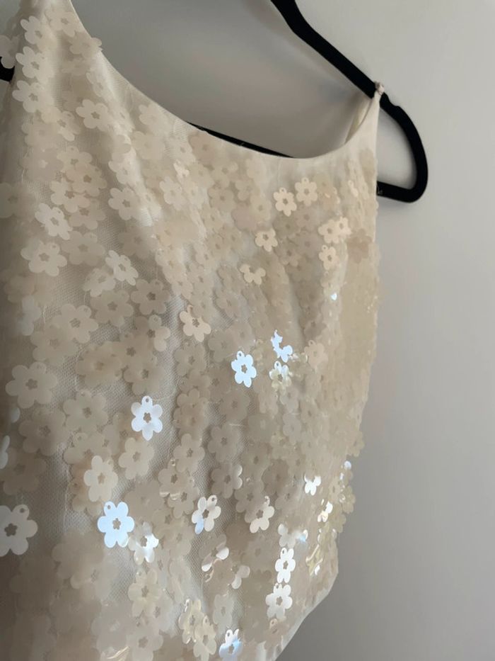Body écru sequins fleuris Zara T.XS - photo numéro 2