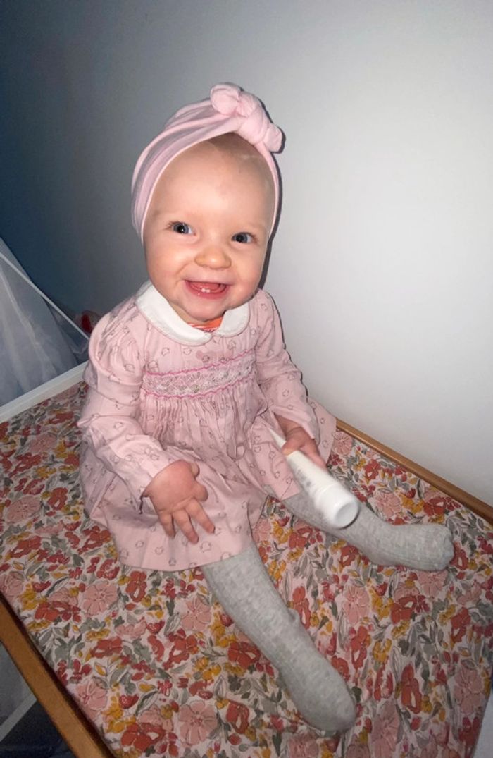 Superbe robe à smock creatrice 6 mois fille chat fleurs liberty