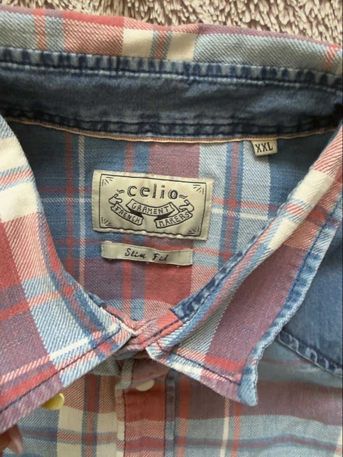 Chemise à carreaux bleu et rose taille XXL - Celio - photo numéro 2