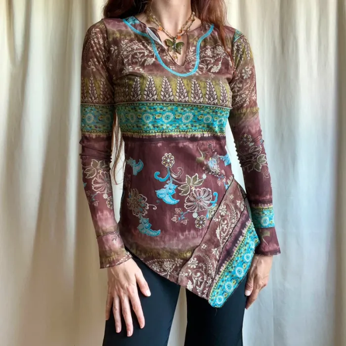 Blouse mesh asymétrique Fairygrunge Witchy vintage tie dye 90s - Taille S