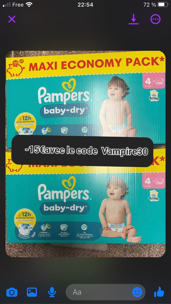 2 carton de couche Pampers taille 4