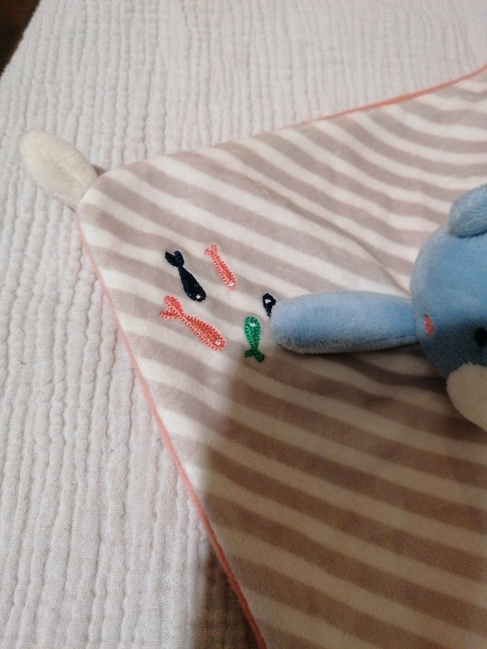 Doudou plat tête d'ourson bleu marque super u - photo numéro 2