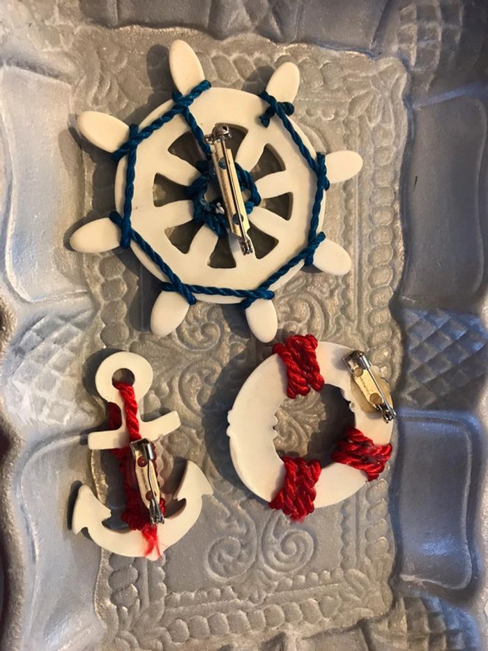 lot de 3 broches vintage marine bateau bleu rouge blanc patriotique - photo numéro 2