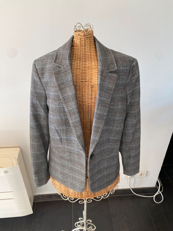 Blazer Mango gris à carreaux taille 34 / S - photo numéro 2