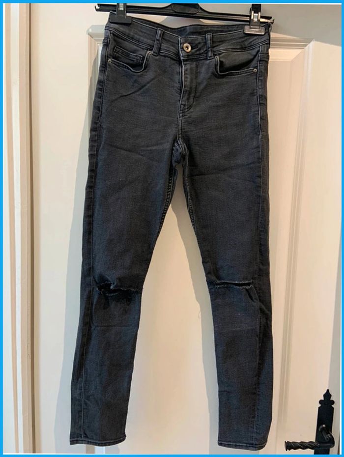 🔝 Jean troué H&M noir gris foncé taille XS 34 en coton polyester et elasthane
