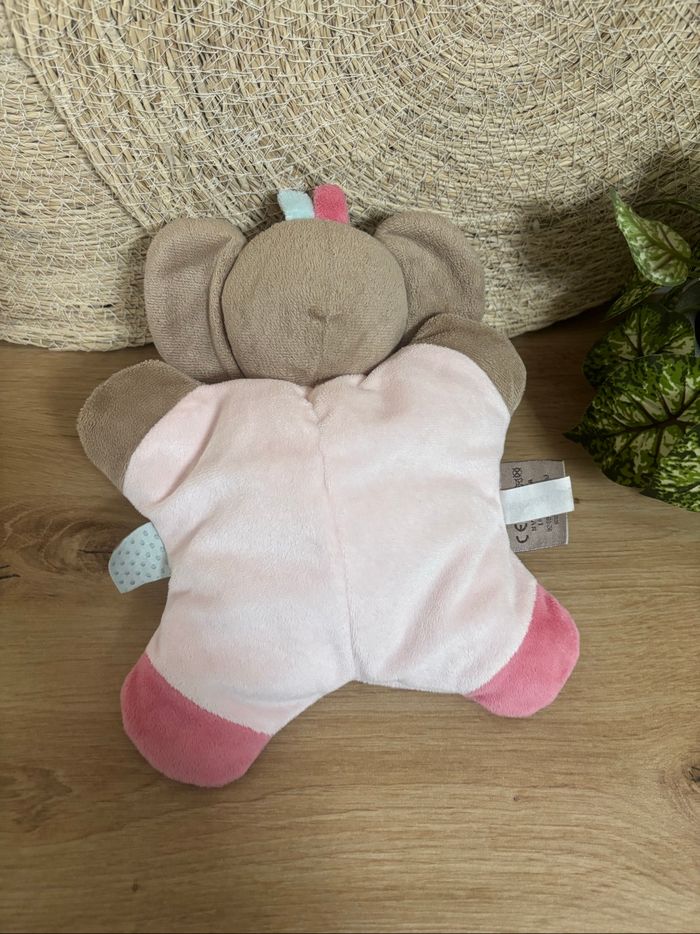 Doudou éléphant rose fleur grelot nattou - photo numéro 3
