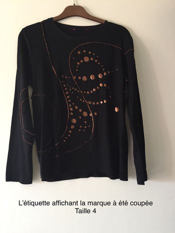 T-shirt manches 3/4 noir/doré Taille 4