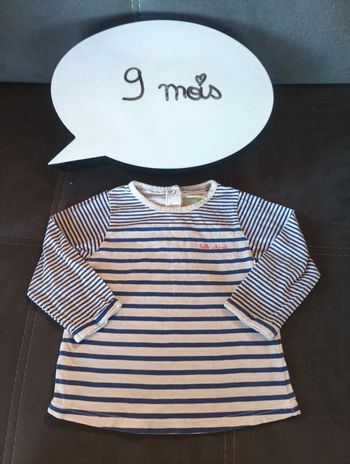 Tee shirt chemise manches longues Fille 9 mois marinière rayures Hello chérie Tao