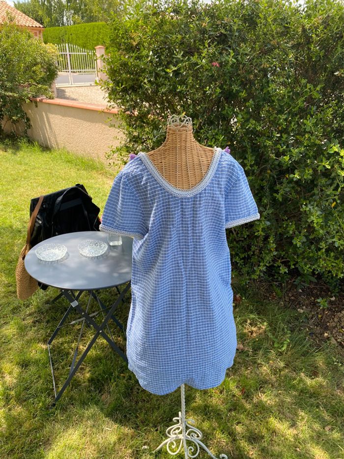 Robe été bleue et blanche à carreaux avec pompoms taille XS - photo numéro 9