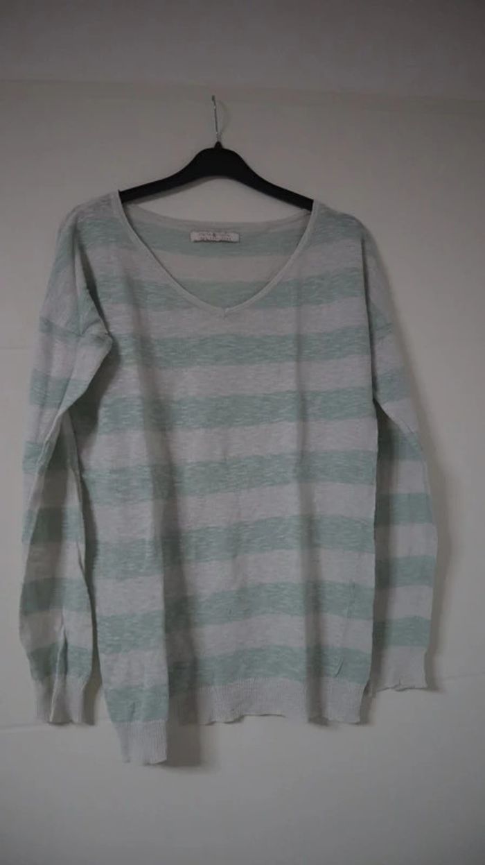 Pull à rayures blanc et vert