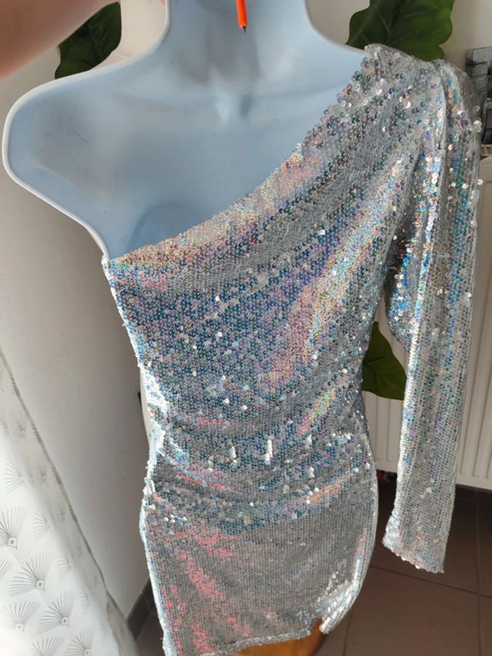 Robe asymétrique a sequins brillants - photo numéro 3