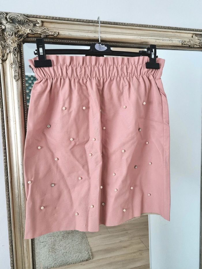 Jupe rose simili cuir femme