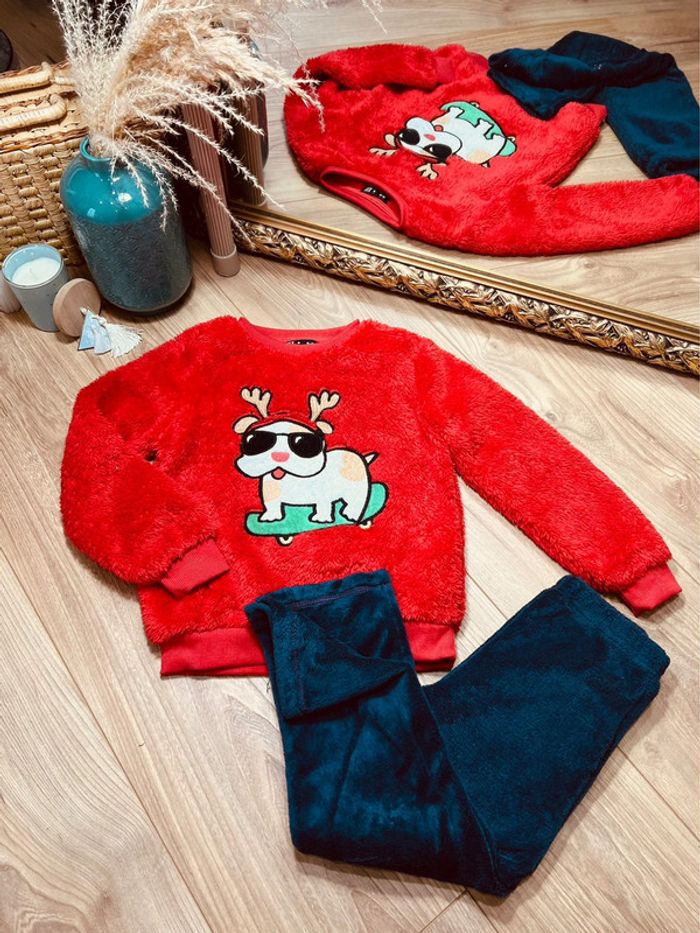 Taille 6 ans pyjama de Noël piloupilou garçon Tex rouge et bleu * chien * 💙