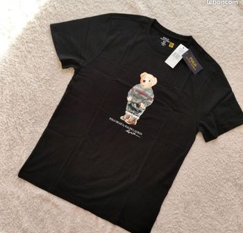 T-shirt ralph lauren bear homme taille L noir 100% coton neuf 35€