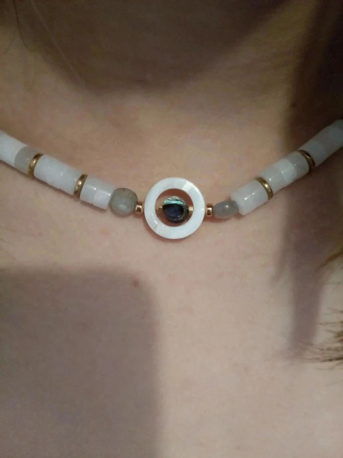 Collier jade blanche et labradorite - photo numéro 2