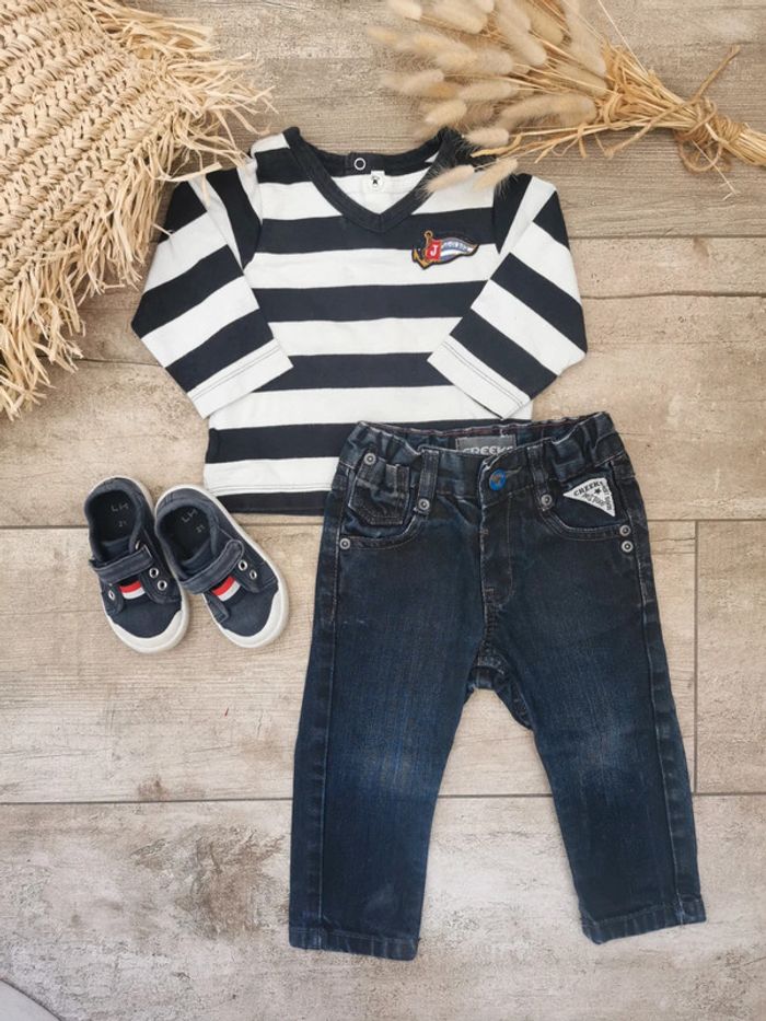 🌹Jacadi Ensemble 12/18mois pantalon jean et haut - photo numéro 2