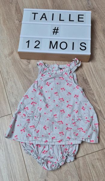 Robe à bretelles et bloomer motif cerise taille 12 mois