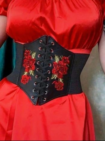 A48 ceinture gaine corset vintage rétro ajustable noire brodée