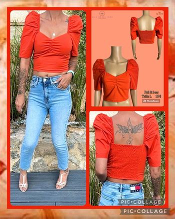 🍊 Crop top orange vif froncé – Pull & Bear – Taille L SOLDÉ -50% 🍊
