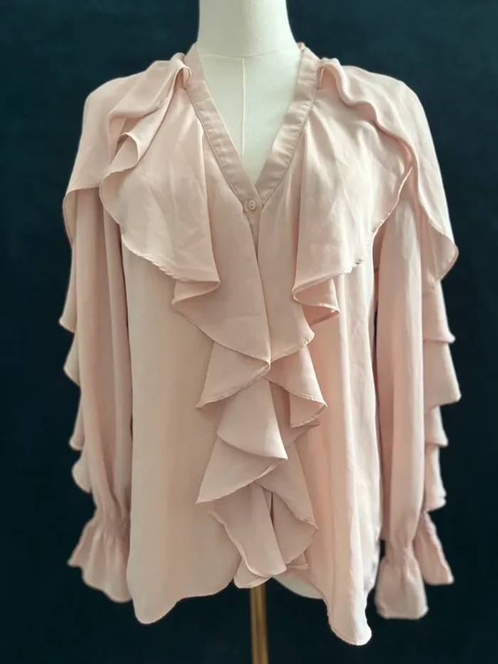 Blouse rose pâle à volants Zara – Taille S – style coquette romantique vintage chic - photo numéro 6