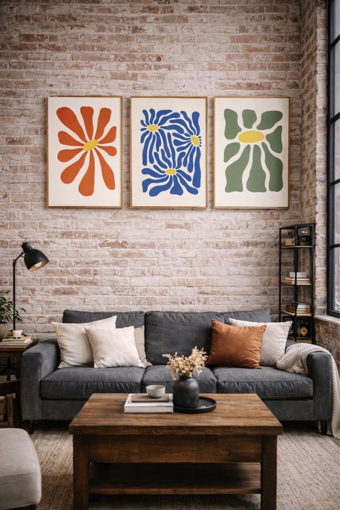Lot de 3 Affiches Art Floral "Wavy" Rétro - 60x80 cm - photo numéro 2
