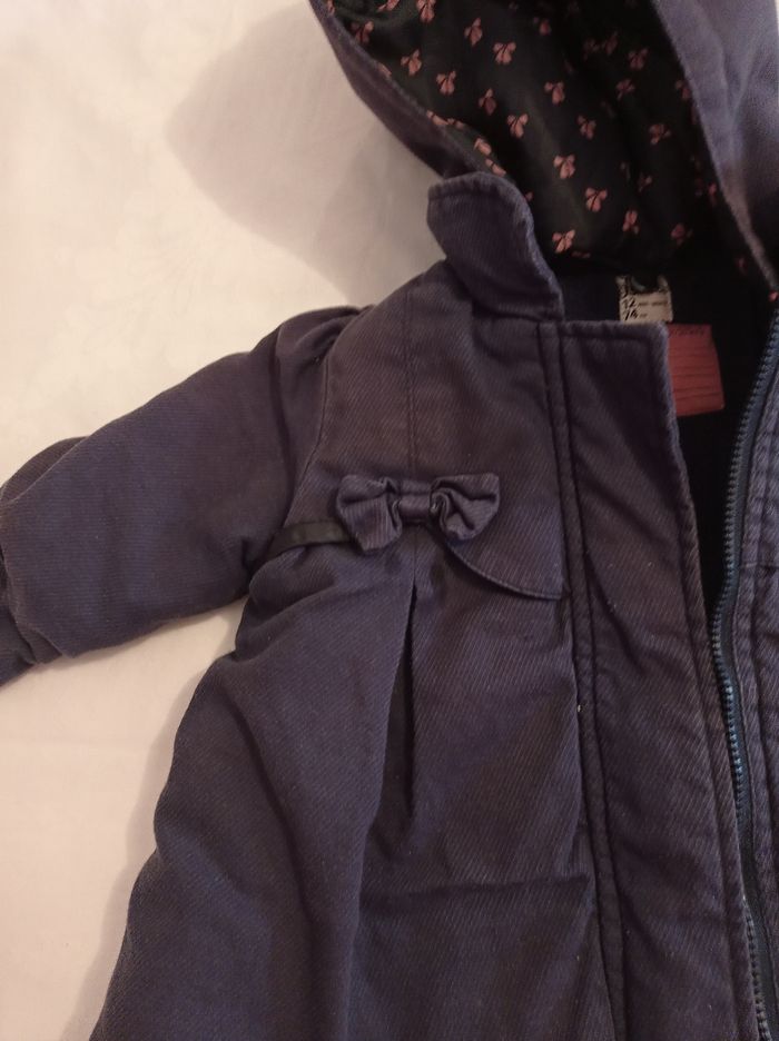 Manteau pour fille couleur bleu foncé âge 12 mois 74 cm avec capuche amovible manteau à fermeture doubler doudoune - photo numéro 8