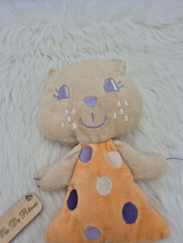Doudou chat beige orange pois mauve violet Auchan - photo numéro 5