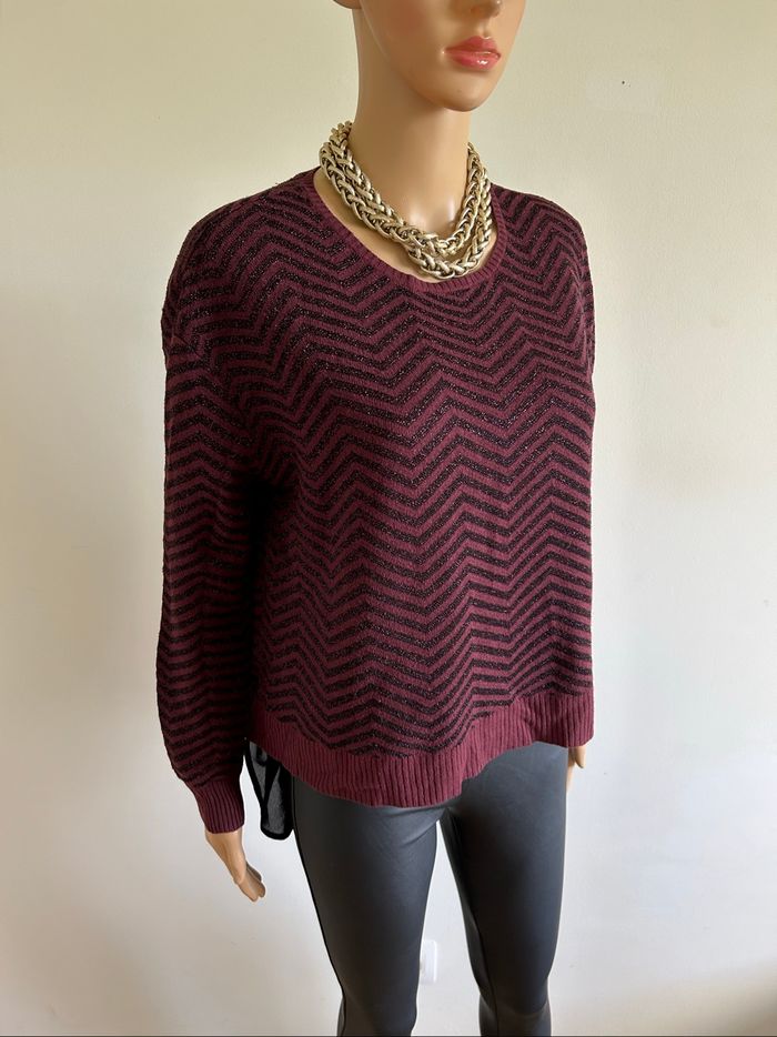 Pull bordeaux et noir pailleté Le Temps des Cerises taille M jamais porté - photo numéro 2