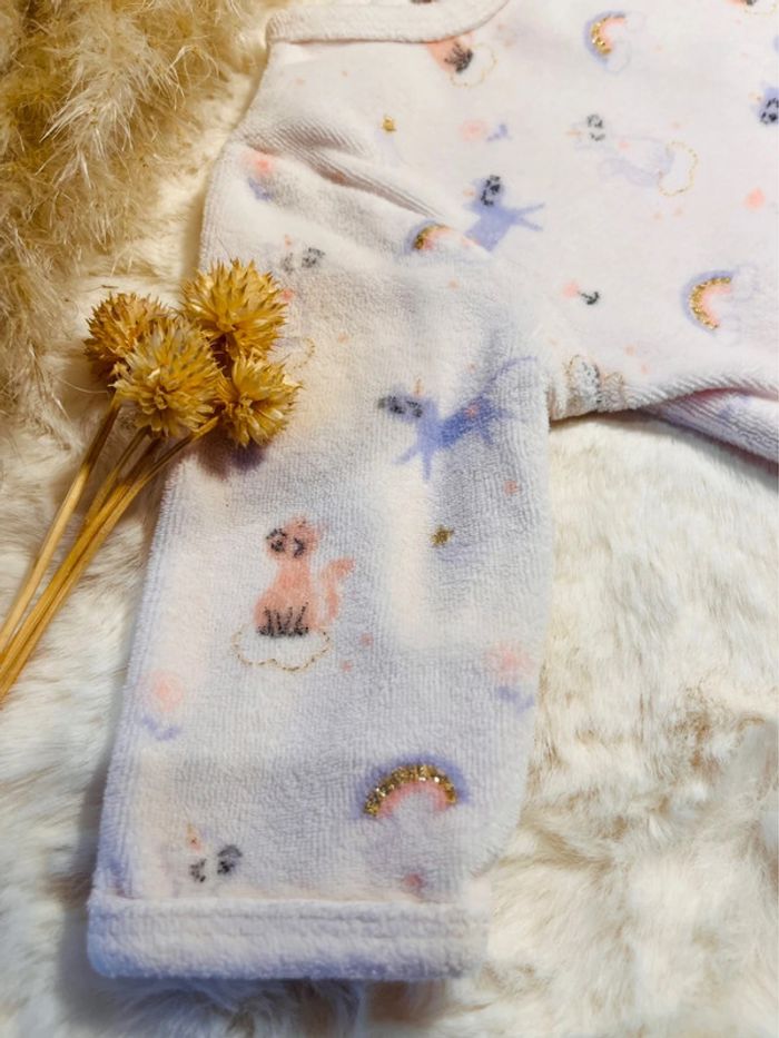 Pyjama velours blanc,bébé fille, 3 mois, kiabi, bon état - photo numéro 2