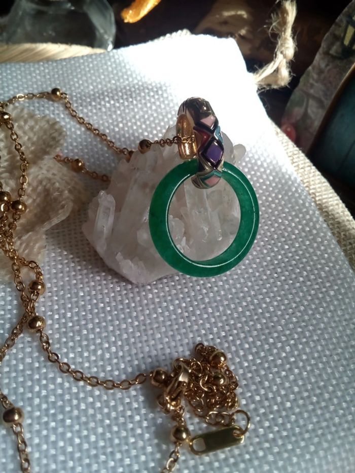 Collier anneau pierre agate verte - photo numéro 4