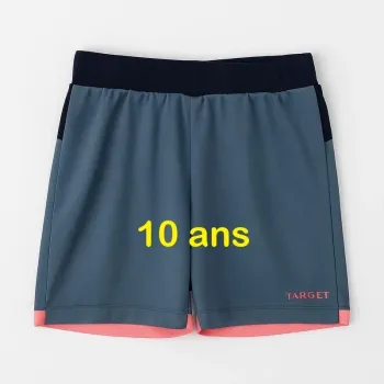 Short de basket bleu marine bleu jeans orange fluo Tarmak Taille 10 ans