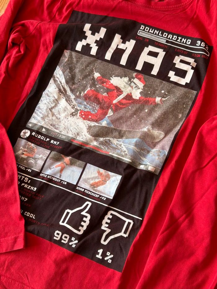 Tee Shirt manches longues rouge Xmas C&A 13/14 ans Comme neuf - photo numéro 2