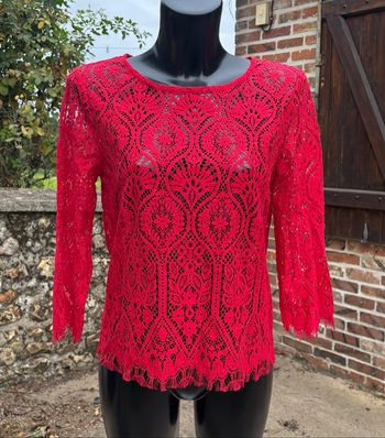 ❤️ Blouse en dentelle rouge à manches 3/4 – Kiabi – Taille 34