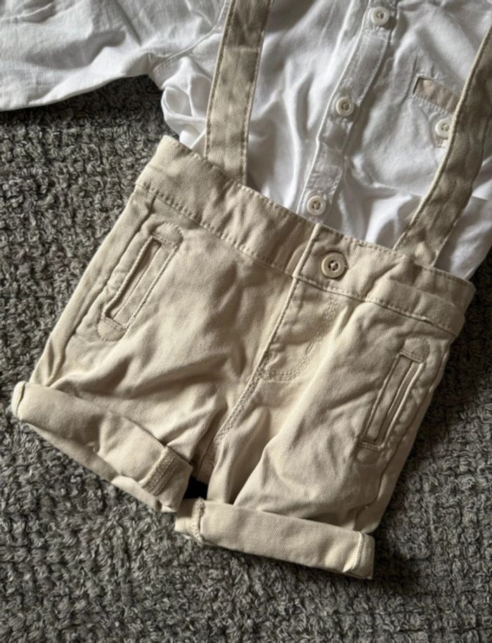 Ensemble chemise manche longue avec short à bretelle réglable beige tenu de cérémonie (3mois) - photo numéro 4