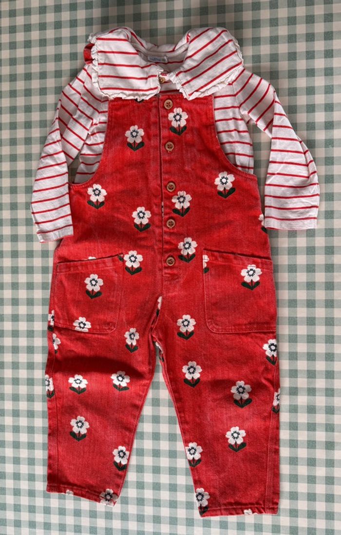 Ensemble salopette et 2 t-shirt manches longues Bout’chou 24 mois