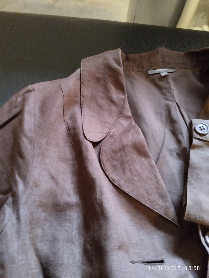 Veste chocolat en lin Phildar taille 38 - photo numéro 3