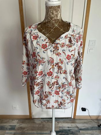 Chemisier blanc femme – Taille XL – Bas élastiqué – Style fluide et casual