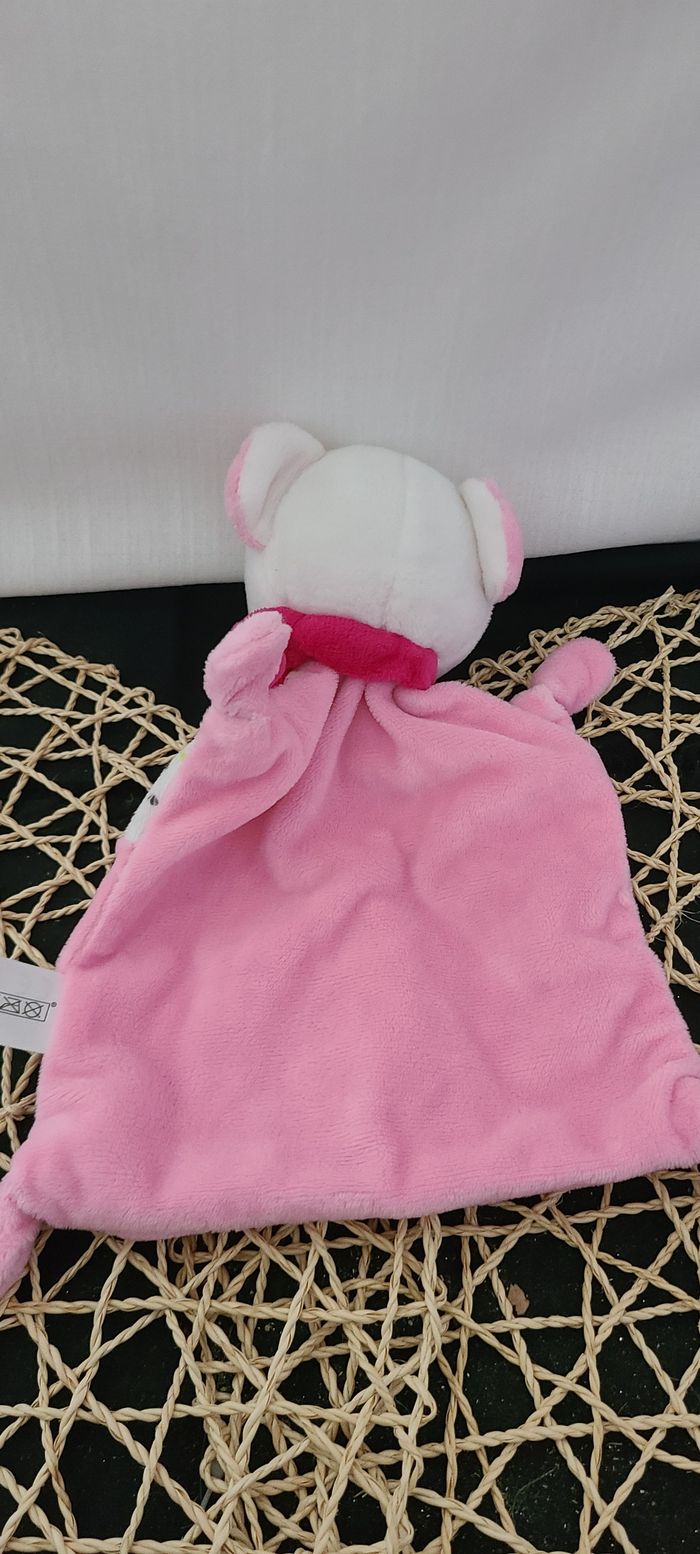 Doudou plat souris NICOTOY rectangle rose nuage écharpe - photo numéro 3